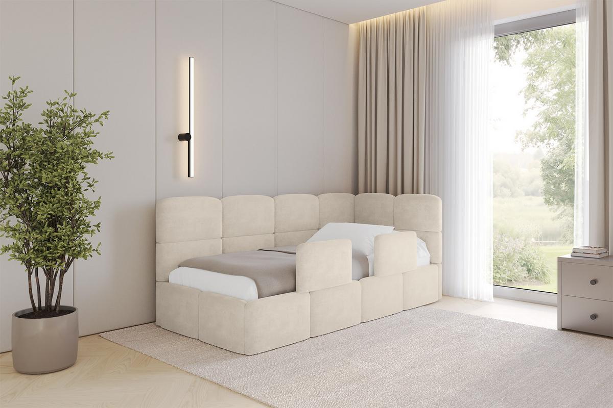 EINZELLBETT Jugendbett mit Bettkasten und Matratze H3/H4, Links - KIVY 100x200 Beige - Beige, Holzwerkstoff/Textil (100/200cm) - ALTDECOR