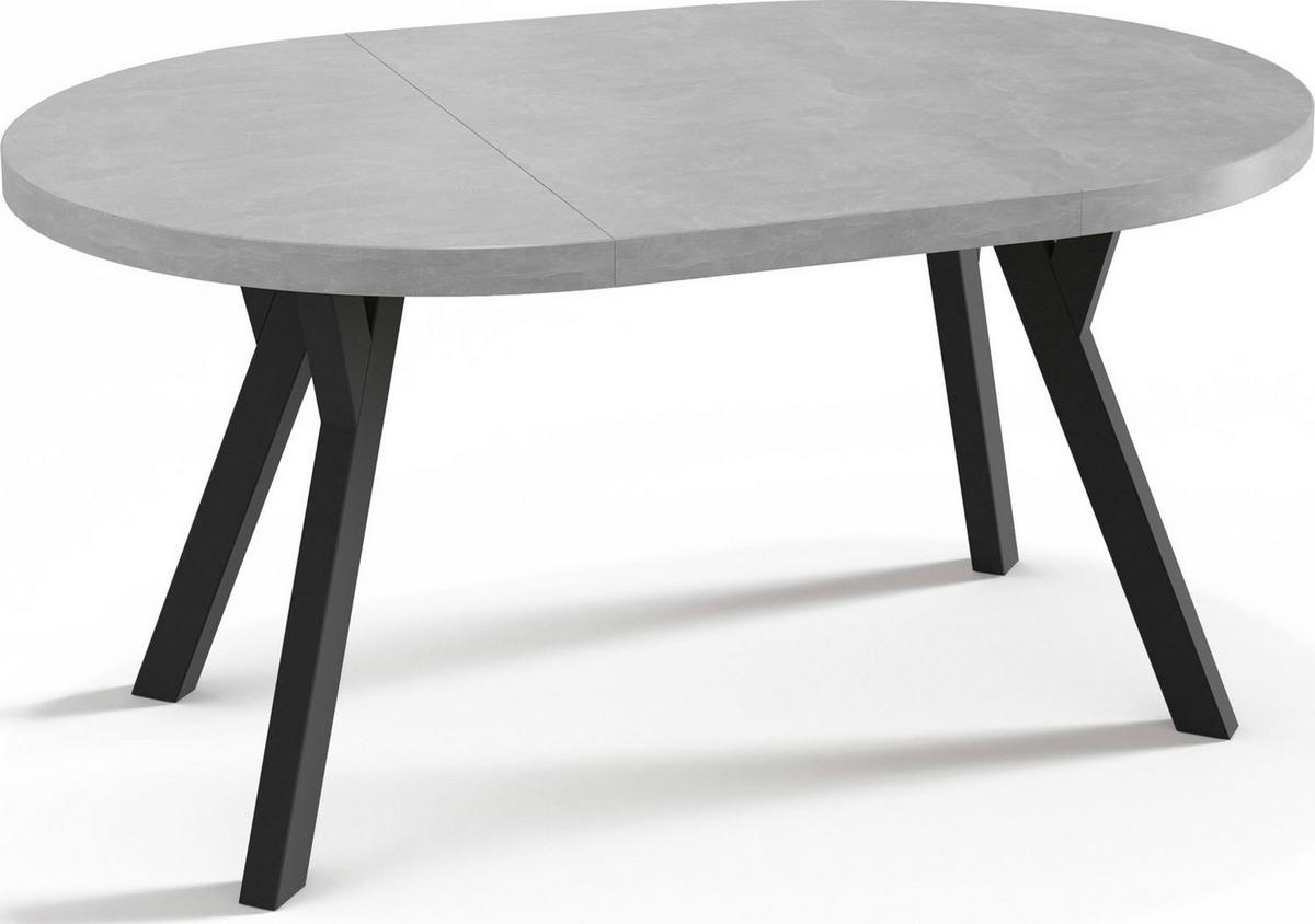 ESSTISCH Twixy runder ausziehbarer, Grauer Beton 100-200/100/76 cm - Hellgrau/Schwarz, Holz/Holzwerkstoff (100/200/76cm) - WFL GROUP