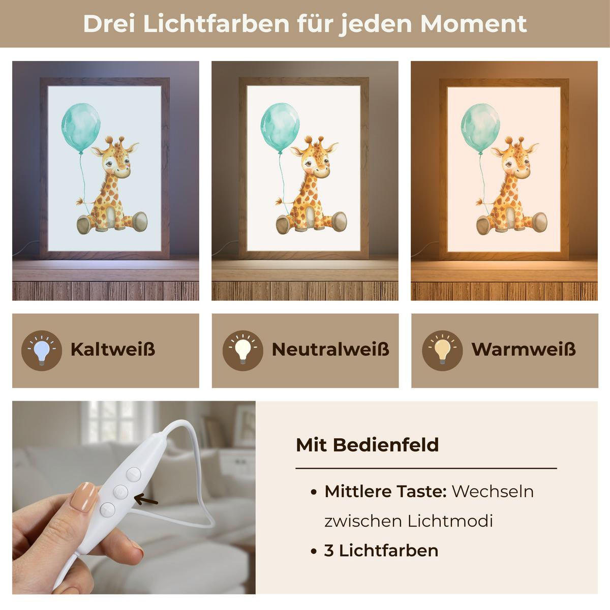 WANDLEUCHTE Giraffe - Baby - Tiere - Blauer Ballon 20x30 cm - Weiß, Holzwerkstoff (20/30/8cm) - OnlyWow