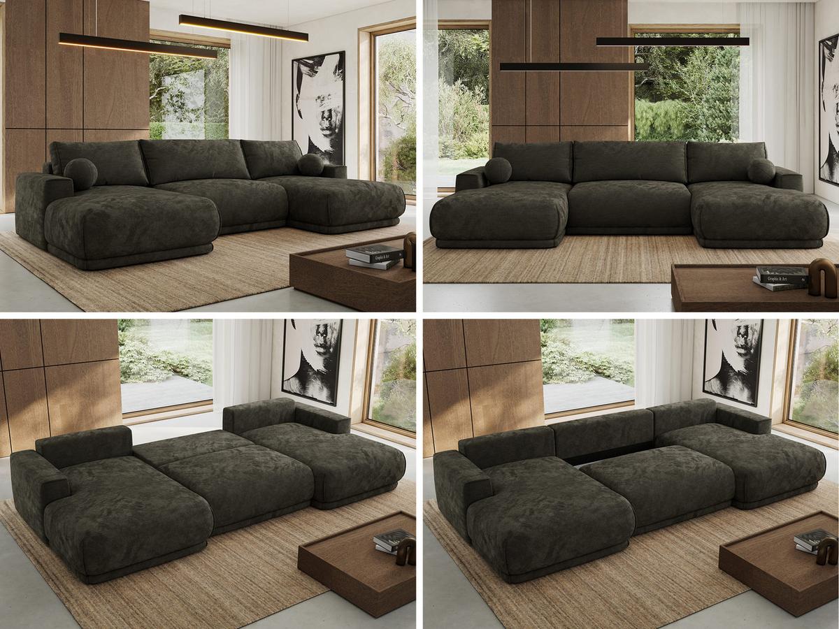 WOHNLANDSCHAFT RINA U Dunkelgrau Schenille glatt - Dunkelgrau/Schwarz, Kunststoff/Textil (360/85/170cm) - MKS