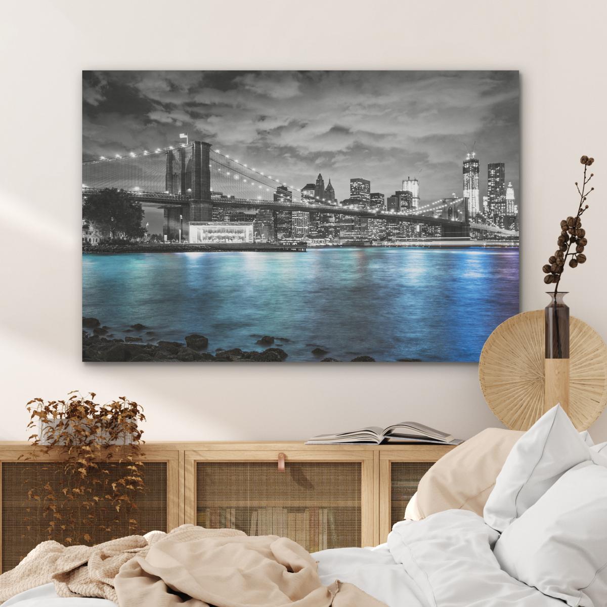 AKUSTIKBILD New York - Skyline - Stadt - Blau Wandbild Wohnzimmer 100x70 cm - Blaugrau, Kunststoff (100/70/0.9cm) - MuchoWow