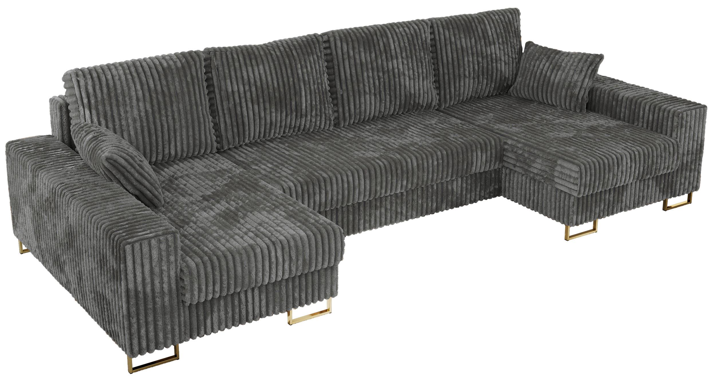 WOHNLANDSCHAFT DORIAN U Cord Dunkelgrau - Dunkelgrau/Goldfarben, Textil/Metall (312/85/138cm) - MKS