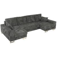 WOHNLANDSCHAFT DORIAN U Cord Dunkelgrau - Dunkelgrau/Goldfarben, Textil/Metall (312/85/138cm) - MKS