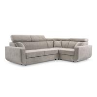 ECKSOFA RENO Beige Plüsch-Stoff mit Schlaffunktion - Beige, Holz (263/184cm) - MASSENO