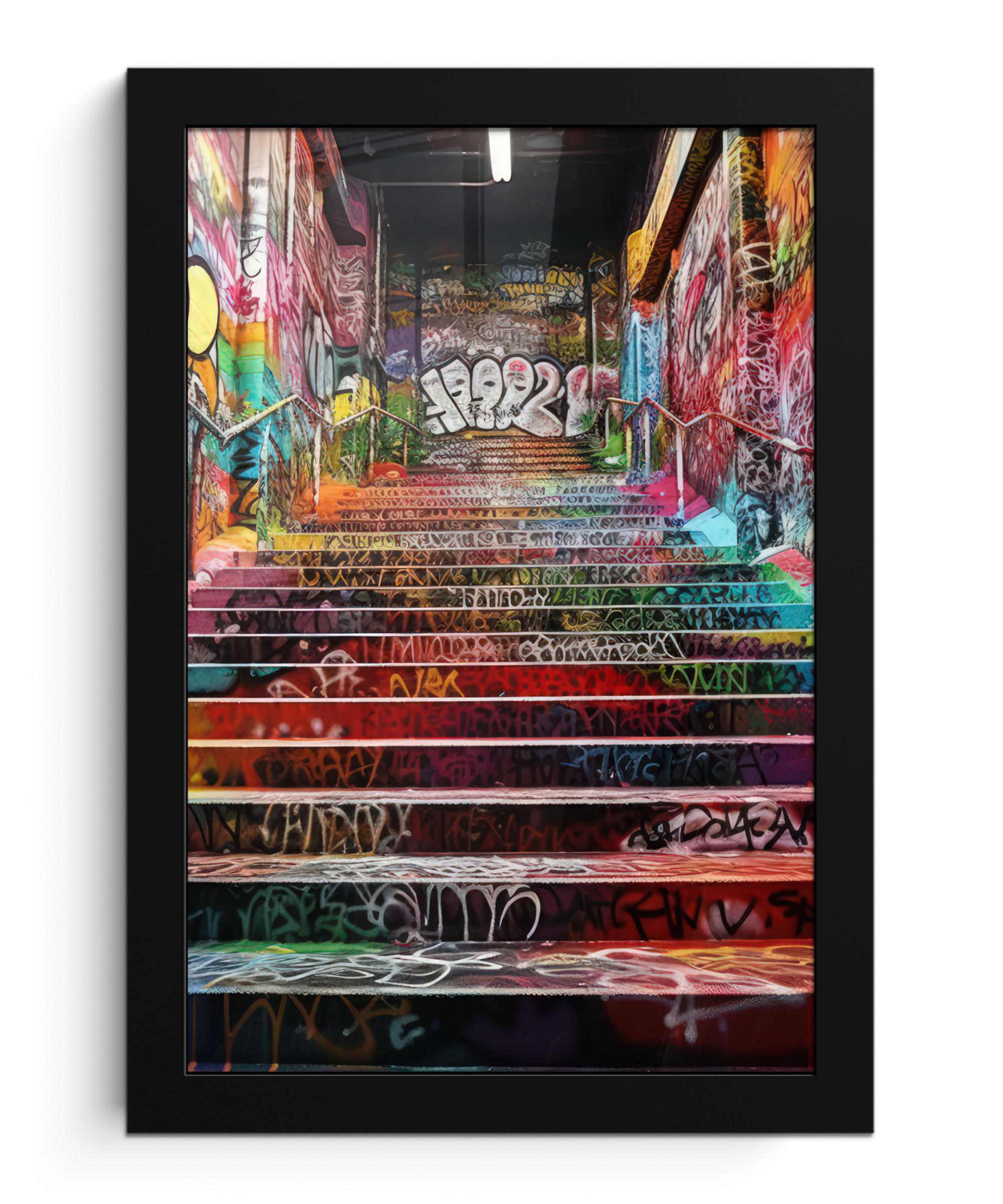 POSTER MIT RAHMEN Treppe - Graffiti - Farben - Kunst Poster 20x30 cm - Multicolor, Papier (20/30cm) - MuchoWow