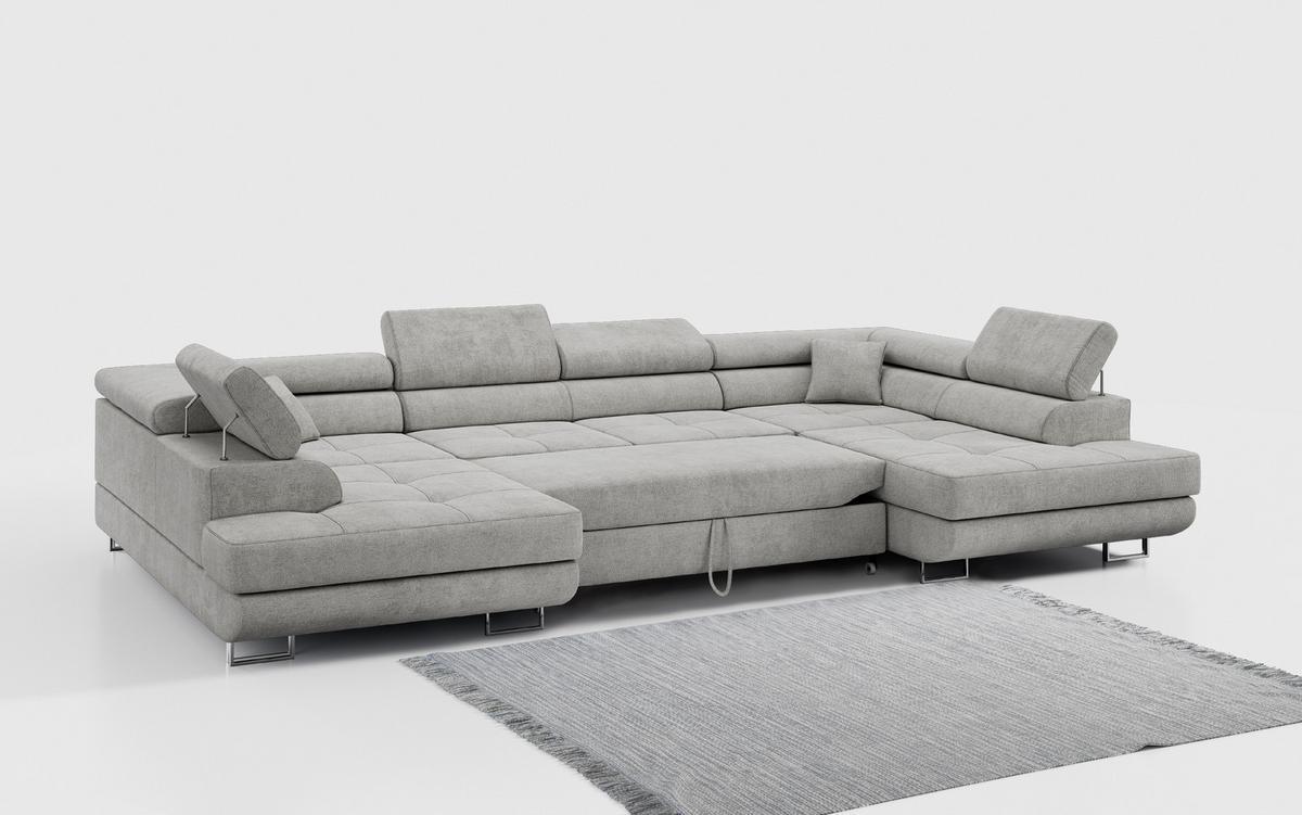 WOHNLANDSCHAFT GUSTAW U Hellgrau Struktur - Silberfarben/Hellgrau, Textil/Metall (340/55/205cm) - MKS