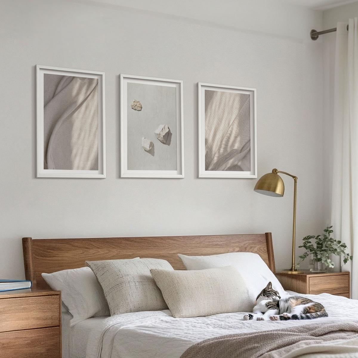 BILDER SET 3er Set - 40x60 cm Weißer Rahmen - Nahaufnahmen der Struktur im Boho-Stil - Weiß, Kunststoff (40/60cm) - TULUP