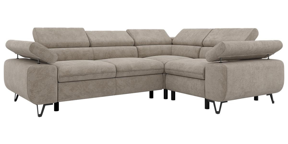 ECKSOFA ORSO L Greige Stukture - Rechts Seite - Greige/Schwarz, Textil/Metall (268/197cm) - MKS