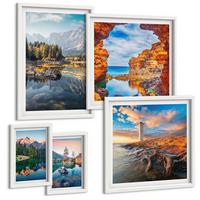 BILDER SET 5er Set - 50x50 cm & 20x30 cm & 40x60 cm Weißer Rahmen - Aussicht Paris New York Treppen - Weiß, Kunststoff (40/60cm) - TULUP
