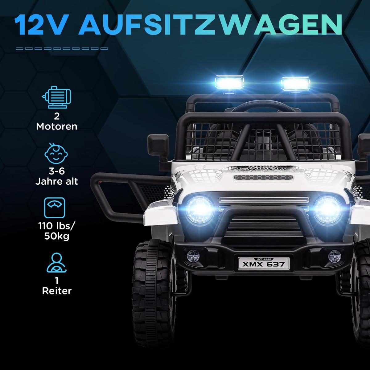 KINDER-ELEKTROAUTO Kunststoff Metall Weiß - Weiß, Metall (109/67/68.5cm) - AIYAPLAY