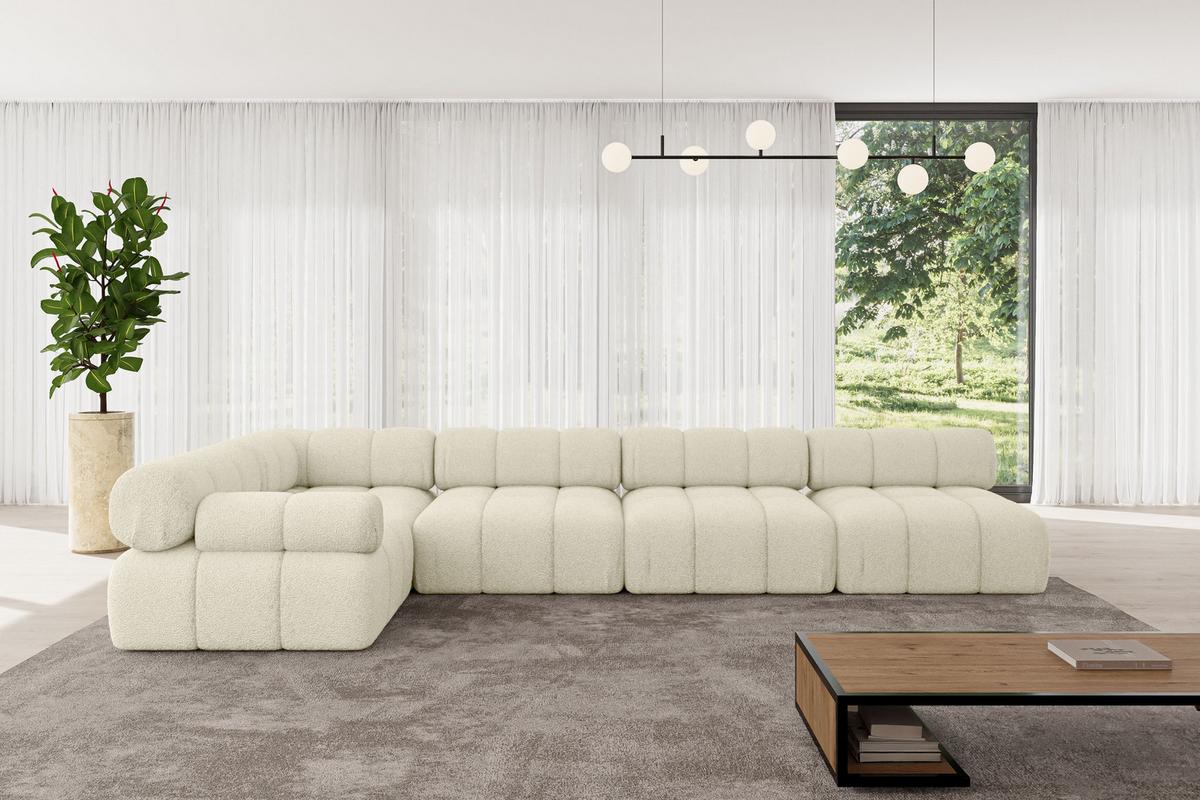 ECKSOFA modulares Sofa Mende-L3 - 380x190x70 cm Beige Bouclé - Beige, Holzwerkstoff/Textil (380/190cm) - ALTDECOR