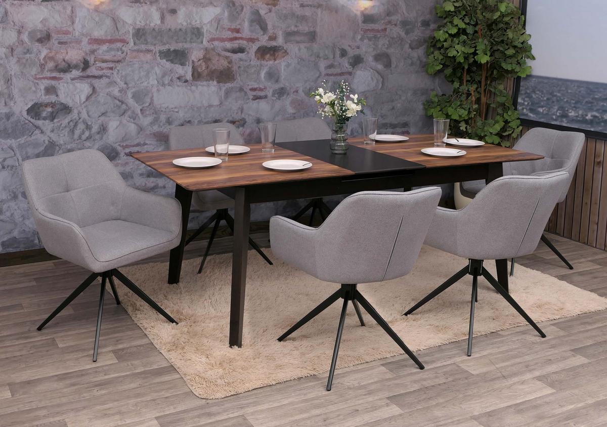ESSZIMMERSTUHL Schwarz, Hellgrau 6er-Set - Hellgrau/Schwarz, Textil (53/80/59cm) - MCW