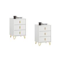 NACHTTISCH 2er Set, Beistelltisch mit 3 Schubladen, Weiß 40x40x63cm - Weiß, Holzwerkstoff (40/63/36cm) - SoBuy
