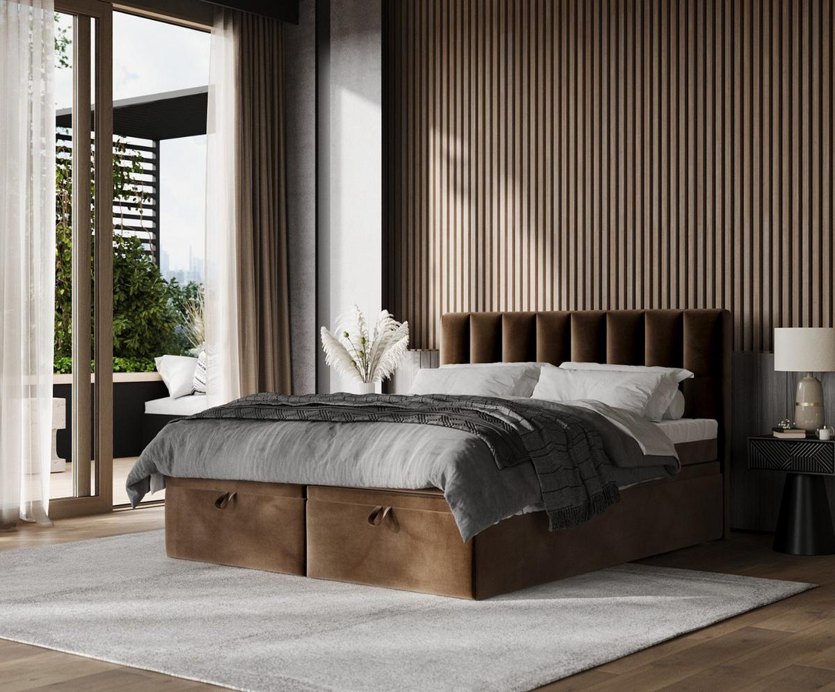 BOXBETT Lume 200/200 cm Braun im Kronos Stoff - Schwarz/Braun, Holz/Holzwerkstoff (200/200cm) - AltaBeds