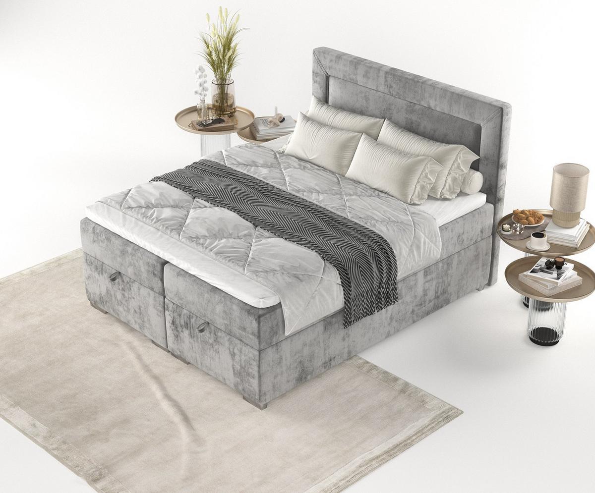 BOXBETT Lontano 140/200 cm Grau im Lotta Stoff - Chromfarben/Grau, Holz/Holzwerkstoff (140/200cm) - AltaBeds