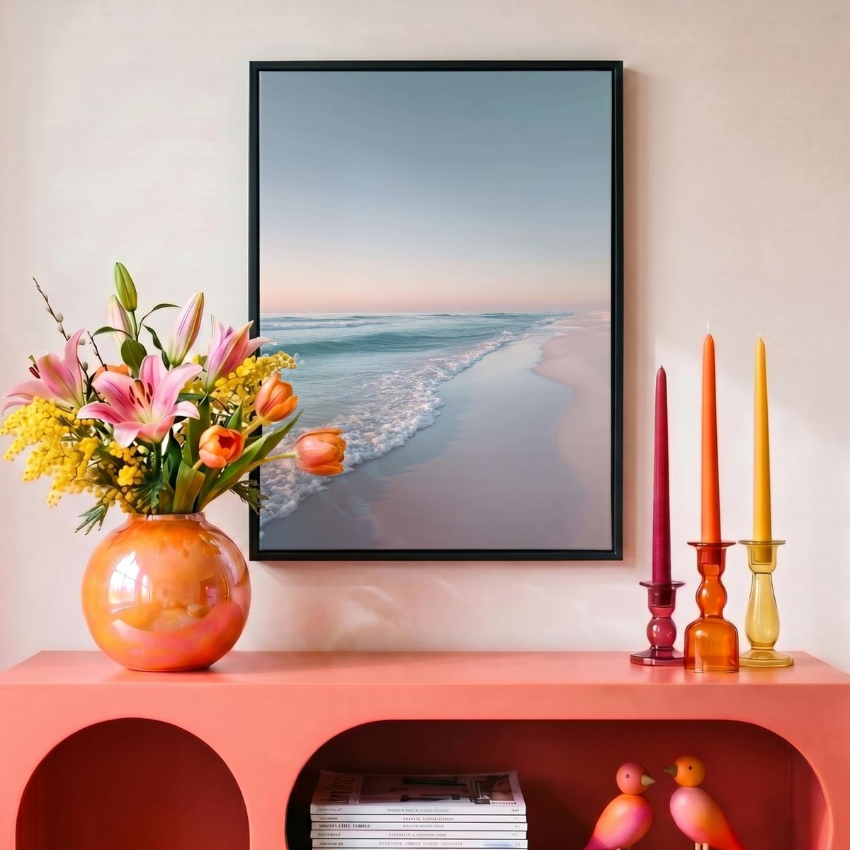 LEINWAND Bilder mit Rahmen - Küstenlinie - Pastell - Wasser - 30x40 - Pastellblau, Textil (30/40cm) - MuchoWow