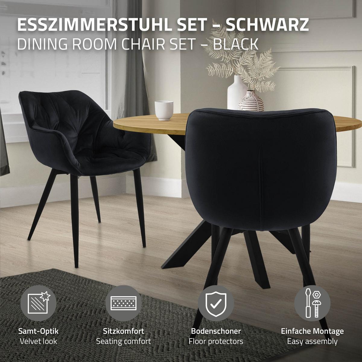 ESSZIMMERSTÜHLE 4er Set Anthrazit Samt - Schwarz, Metall (67/83/59cm) - ML-DESIGN