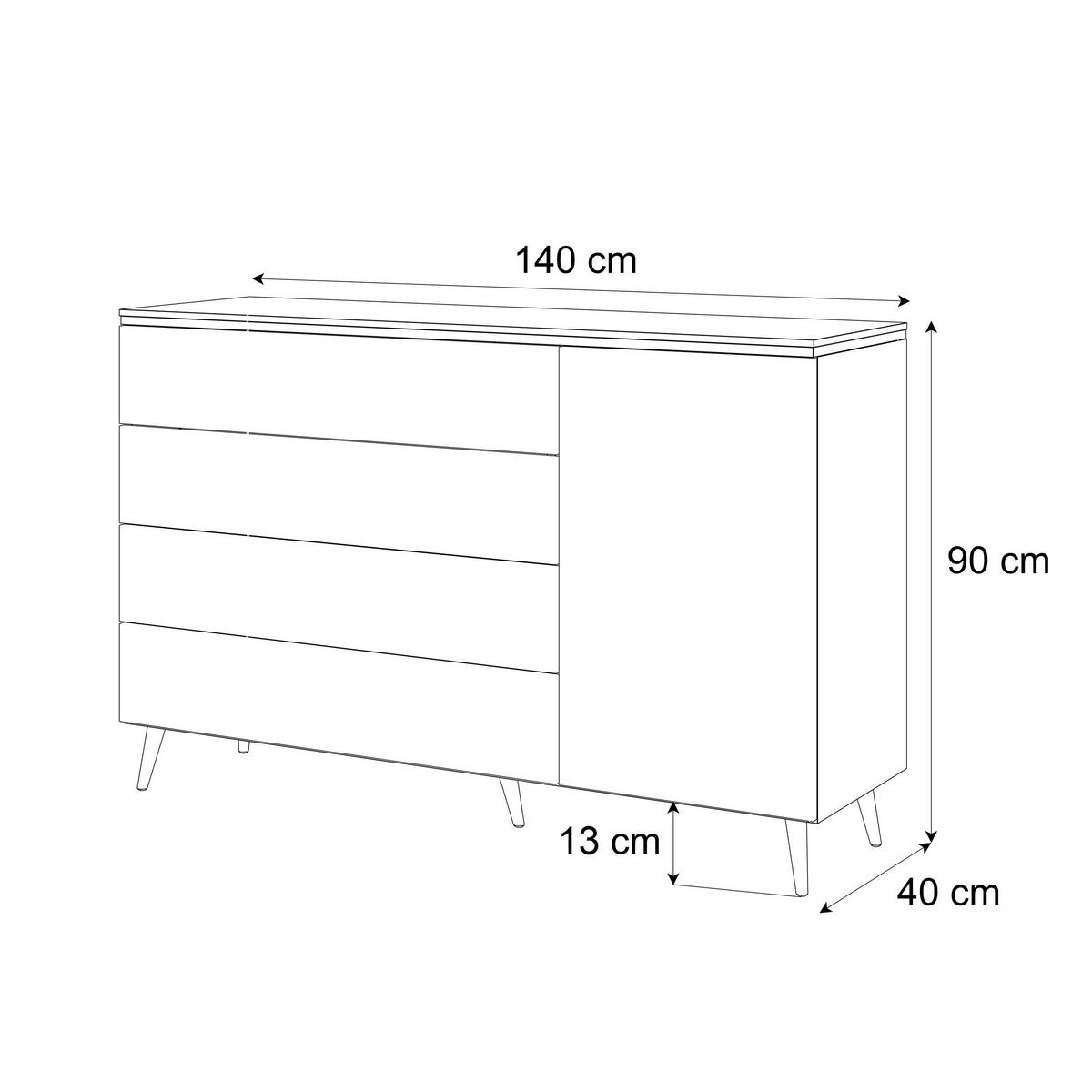 KOMMODE AURORA 4S1D Kaschmir mit schräge Goldchrom Fuße - Kaschmir/Goldfarben, Holzwerkstoff/Metall (140/90/40cm) - Lookway