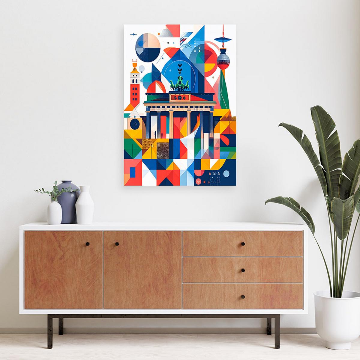 LEINWANDBILD Berlin Tor Abstraktion im Bauhaus-Stil 70x100cm - Multicolor, Textil (70/100cm) - Feeby