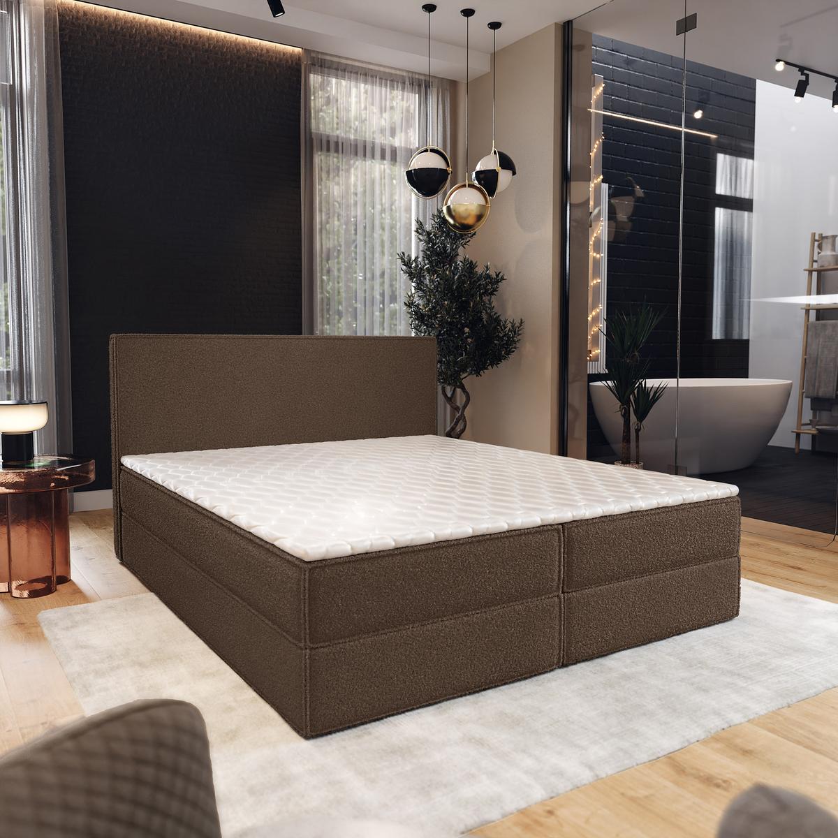 BOXBETT PELLIO 140x200 cm mit Matratze und Topper - Braun - Braun, Holz (140/200cm) - MASSENO