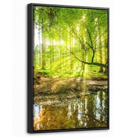 LEINWAND Bilder mit Rahmen - Wald - Landschaft - Wasser - Bäume - Sonne - Grün - Natur - 40x60 - Grün, Textil (40/60cm) - MuchoWow