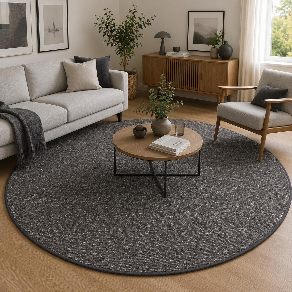 SCHLINGEN DESIGNER TEPPICH NIVA RUND - Anthrazit, Textil (200/200cm) - Snapstyle