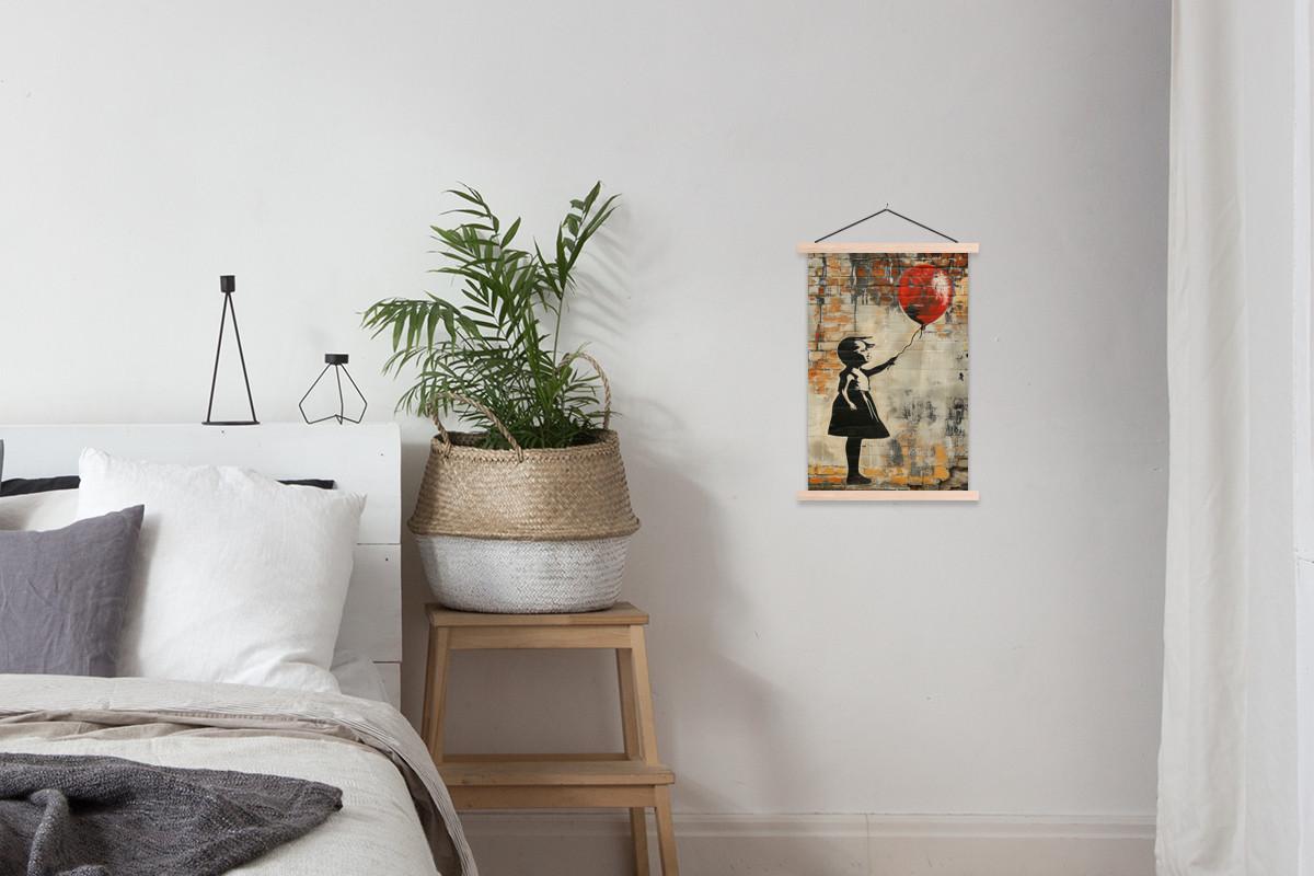 POSTER MIT MAGNETLEISTEN Graffiti - Banksy - Mädchen - Straßenkunst Deko Wohnzimmer 40x60 cm - Sandfarben, Textil (40/60/0.15cm) - MuchoWow
