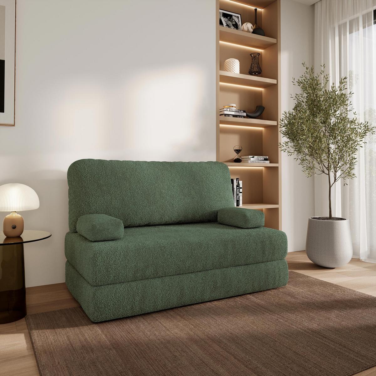 BETTSOFA KESTE aus Schaumstoff Bucle-Stoff Grün Schlaffunktion - Grün, Textil (140/86/60cm) - MASSENO
