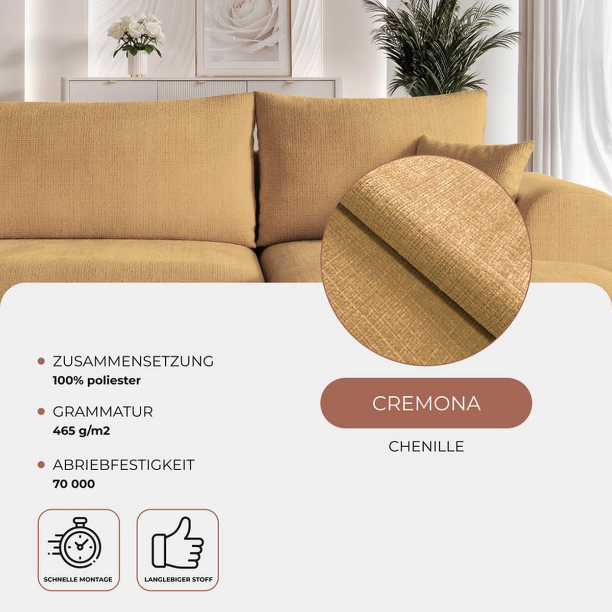 ECKSOFA BLOOM Rechts mit Schlaffunktion und Bettkasten Gelb - Gelb, Kunststoff/Textil (263/150cm) - Idohome