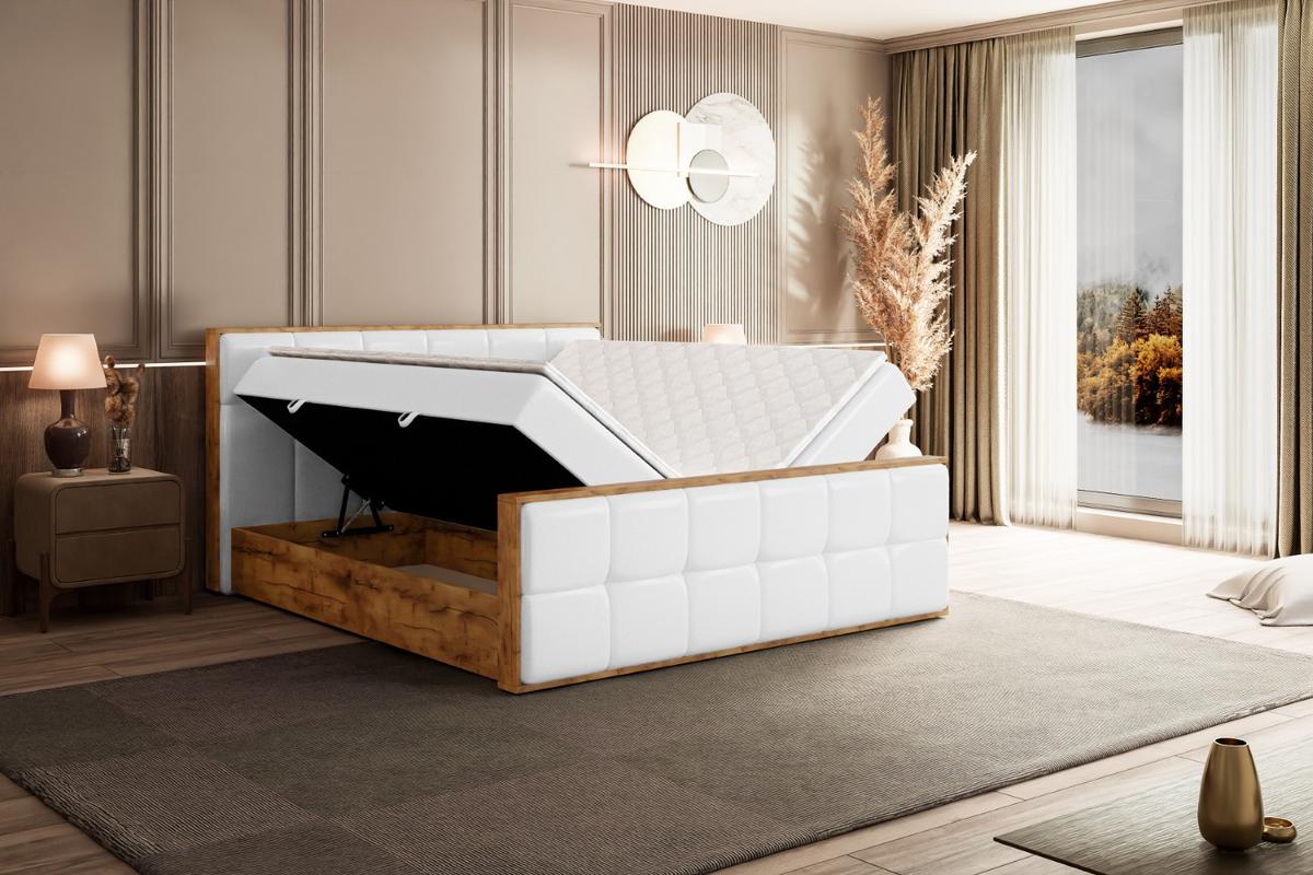 BOXBETT mit Matratze H3 und Lattenrost - LOLLI7-Z - 180x200 - Weiß Kunstleder - Weiß, Holzwerkstoff (180/200cm) - ALTDECOR