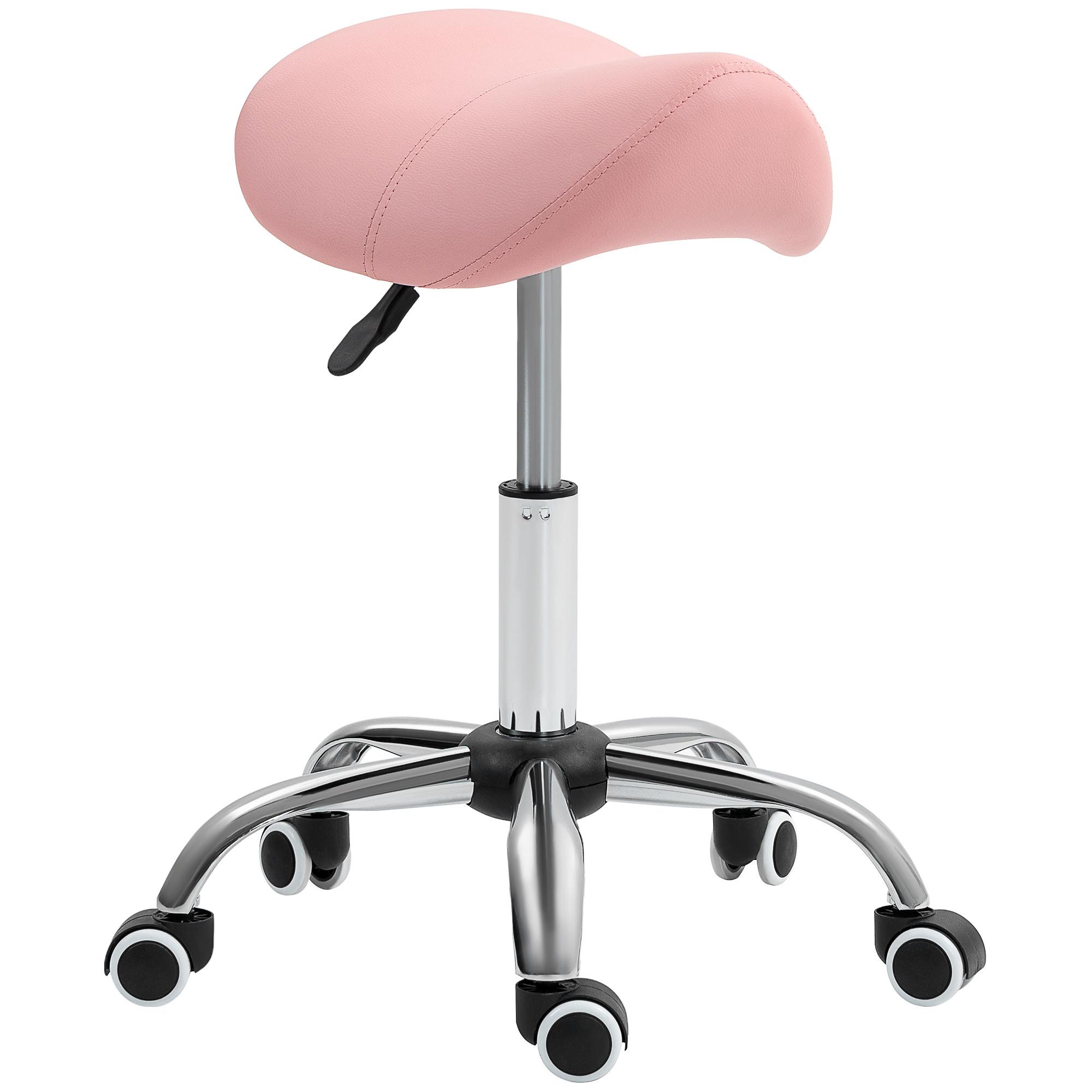 ROLLHOCKER PU Metall Rosa - Chromfarben/Rosa, Kunststoff/Metall (52/61/53cm) - HOMCOM
