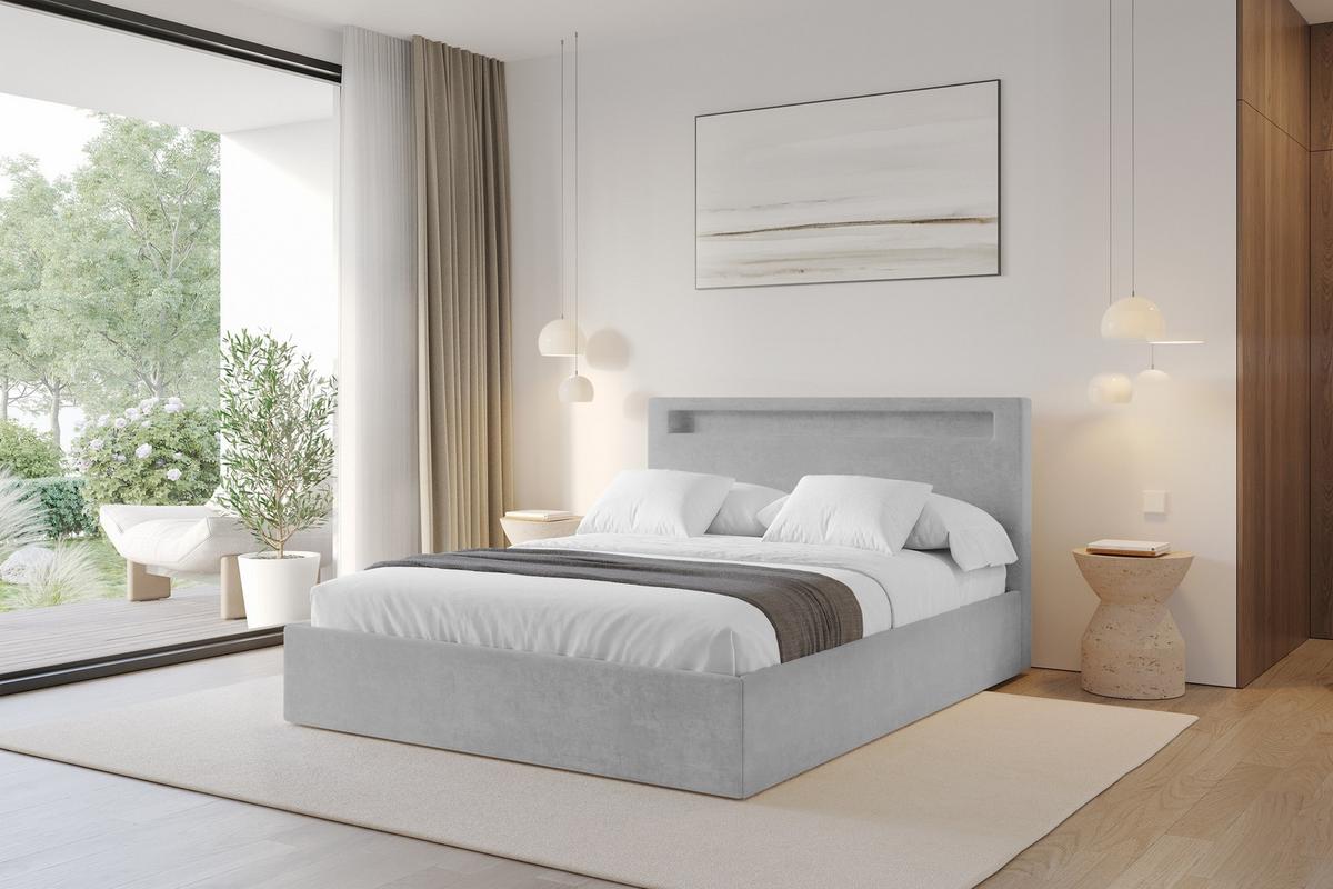 POLSTERBETT mit Bettkasten und Lattenrost, Boxbett ohne Matratze - GOLA 160x200 Grau - Hellgrau, Holzwerkstoff/Textil (160/200cm) - ALTDECOR