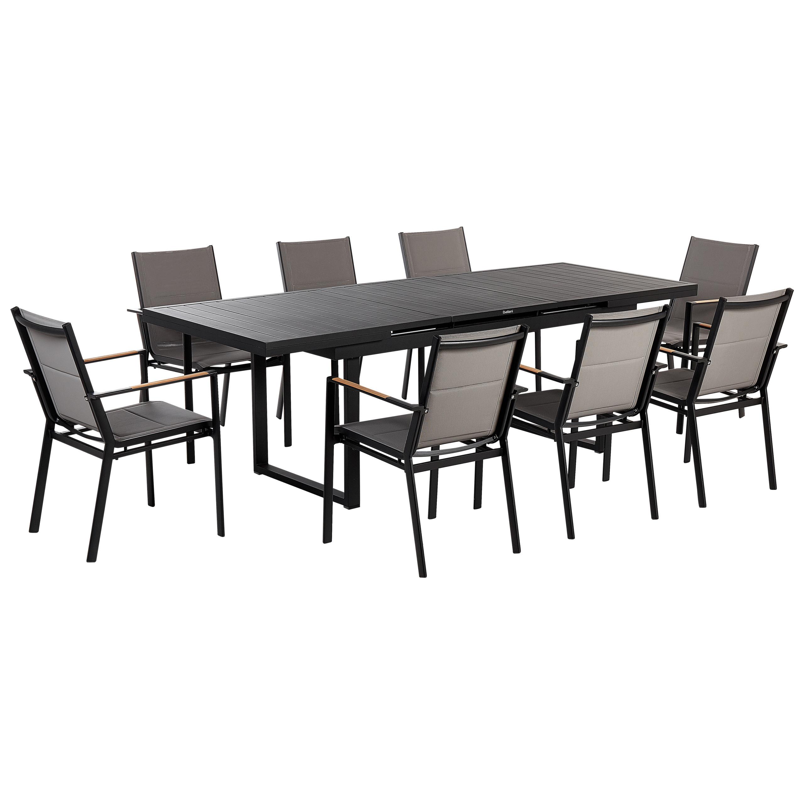 GARTENMÖBEL SET 8-Sitzer Aluminium Schwarz/Grau Valcanetto/Busseto - Schwarz/Grau, Metall - Beliani