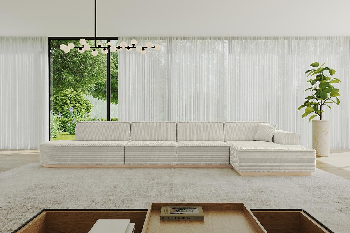 ECKSOFA Ottomane Rechts IREA-L3 - 412x165x80 cm Creme - Ecru/Creme, Holzwerkstoff/Textil (412/165cm) - ALTDECOR