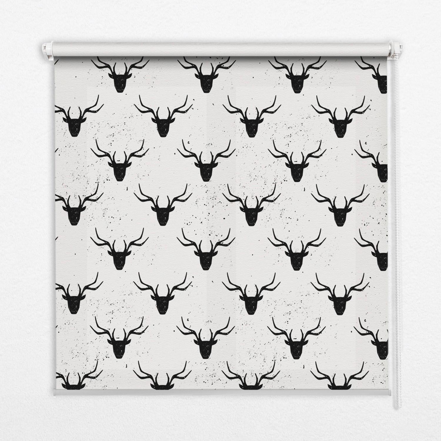 INNENROLLO - Fensterrollo - Rollo - 120x140 cm - Schwarze Hirschköpfe - Schwarz, Kunststoff (120/140/0.5cm) - TULUP