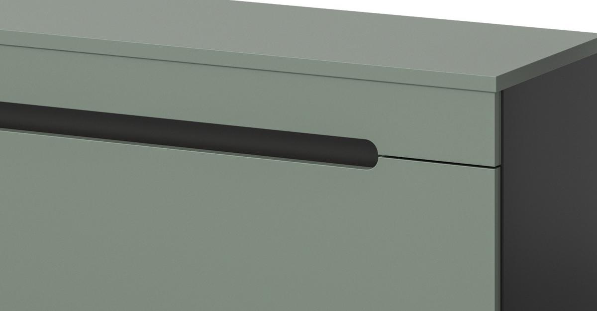WOHNWAND Salbei grün, grau, Kombination 3-teilig 220 cm hängend oder stehend, Soft-Close - Salbeigrün/Schwarz, Glas/Holzwerkstoff (221/141/33cm) - Inn.Furn