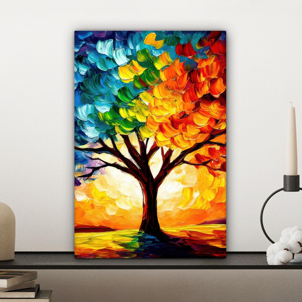 LEINWANDBILD Baum - Kunst - Natur - Sonnenuntergang Deko Wohnzimmer 20x30 cm - Multicolor, Textil (20/30cm) - MuchoWow