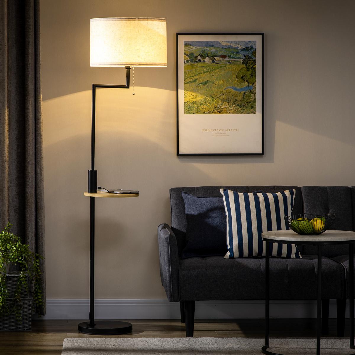 STEHLEUCHTE, Stehlampe mit Ablage, 40 W Standlampe mit USB-Anschluss, Creme - Weiß, Metall (40/40/170cm) - HOMCOM