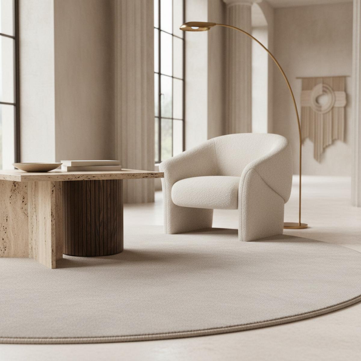 TEPPICH Kurzflor Waschbar LECH in Creme, einfarbig, Ø 200 cm - Beige, Textil (200/200cm) - KADIMA DESIGN