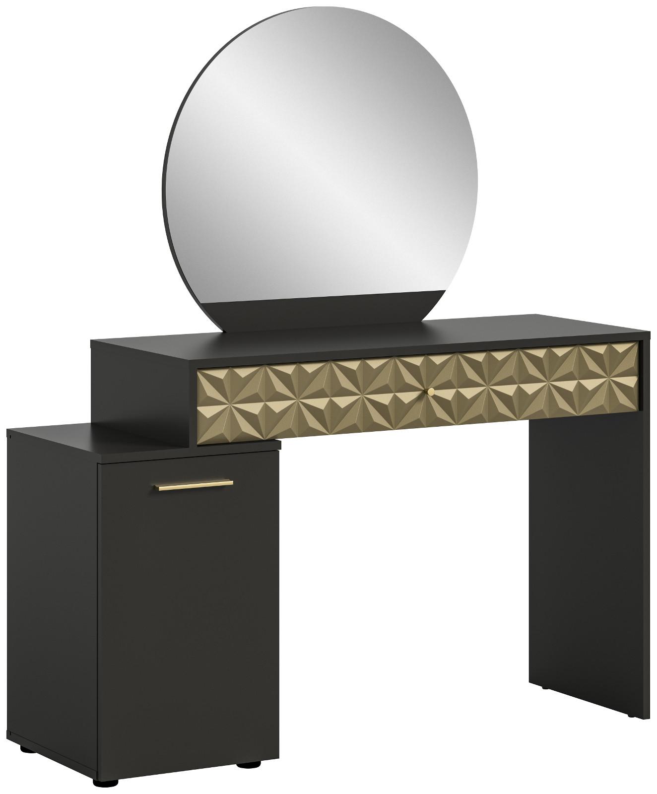 SCHMINKTISCH schwarz, Gold 117 cm mit Spiegel - Goldfarben/Schwarz, Holzwerkstoff/Kunststoff (117/137/42cm) - Inn.Furn