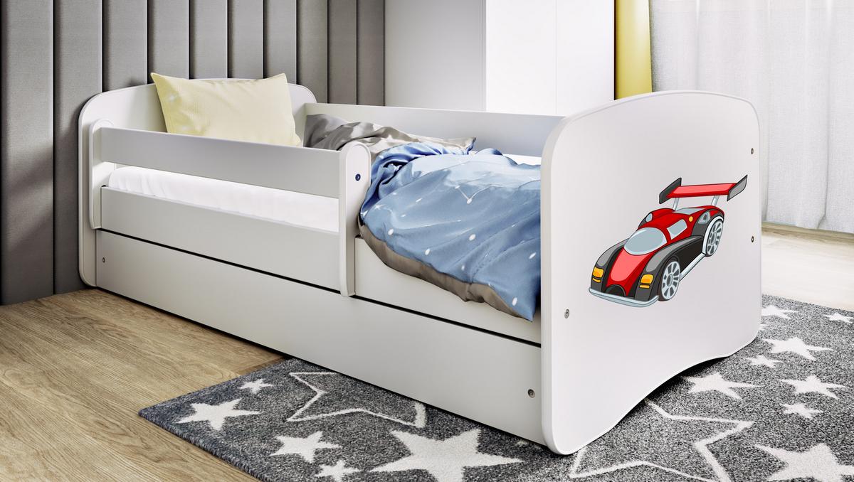 KINDERBETT Rennwagen mit Schublade und Matratze 140/70 - Weiß, Holzwerkstoff (70/140cm) - RAUMHIRSCH FURNITURE