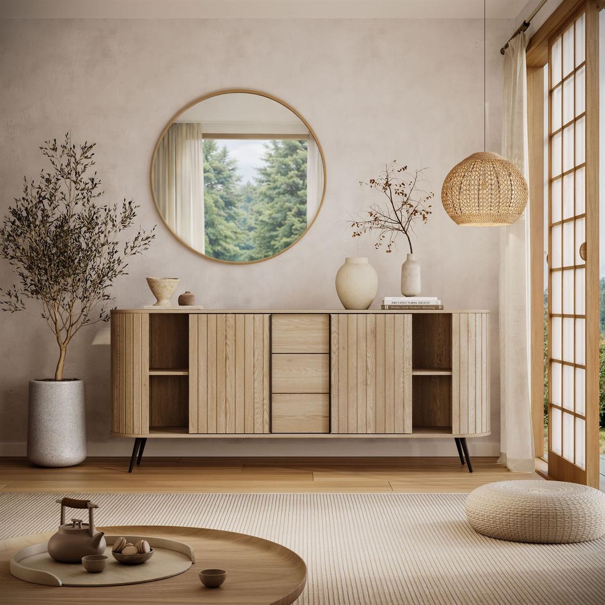 KOMMODE WILLOW 2D3S mit Schiebetüren - Eichefarben, Holzwerkstoff (196/82/40cm) - Lookway