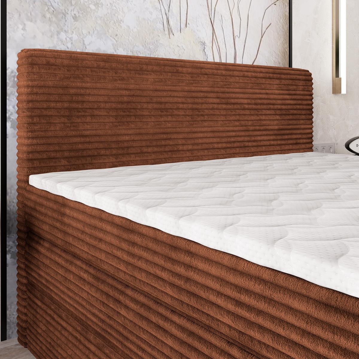 BOXSPRINGBETT LUNERA 160x200 cm mit Matratze und Topper - Braun - Braun, Holz (160/200cm) - MASSENO