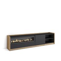 LOWBOARD, Schwarz Eiche, Elektrokamin, 207/37/50cm - Schwarz, Holzwerkstoff (207/50/37cm) - Skraut Home