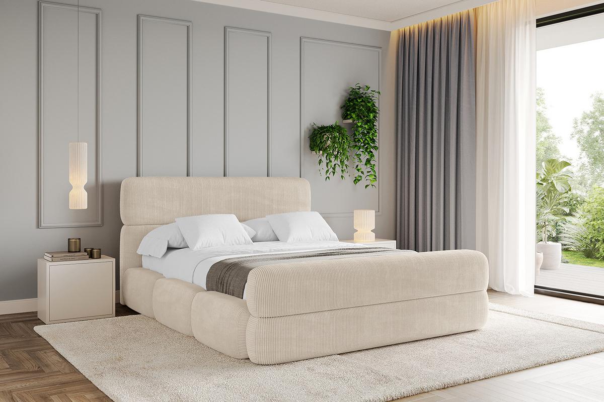 POLSTERBETT mit Bettkasten, Fußteil und Lattenrost, Boxbett ohne Matratze - ELVA-Z 180x200 Beige - Creme, Holzwerkstoff/Textil (180/200cm) - ALTDECOR