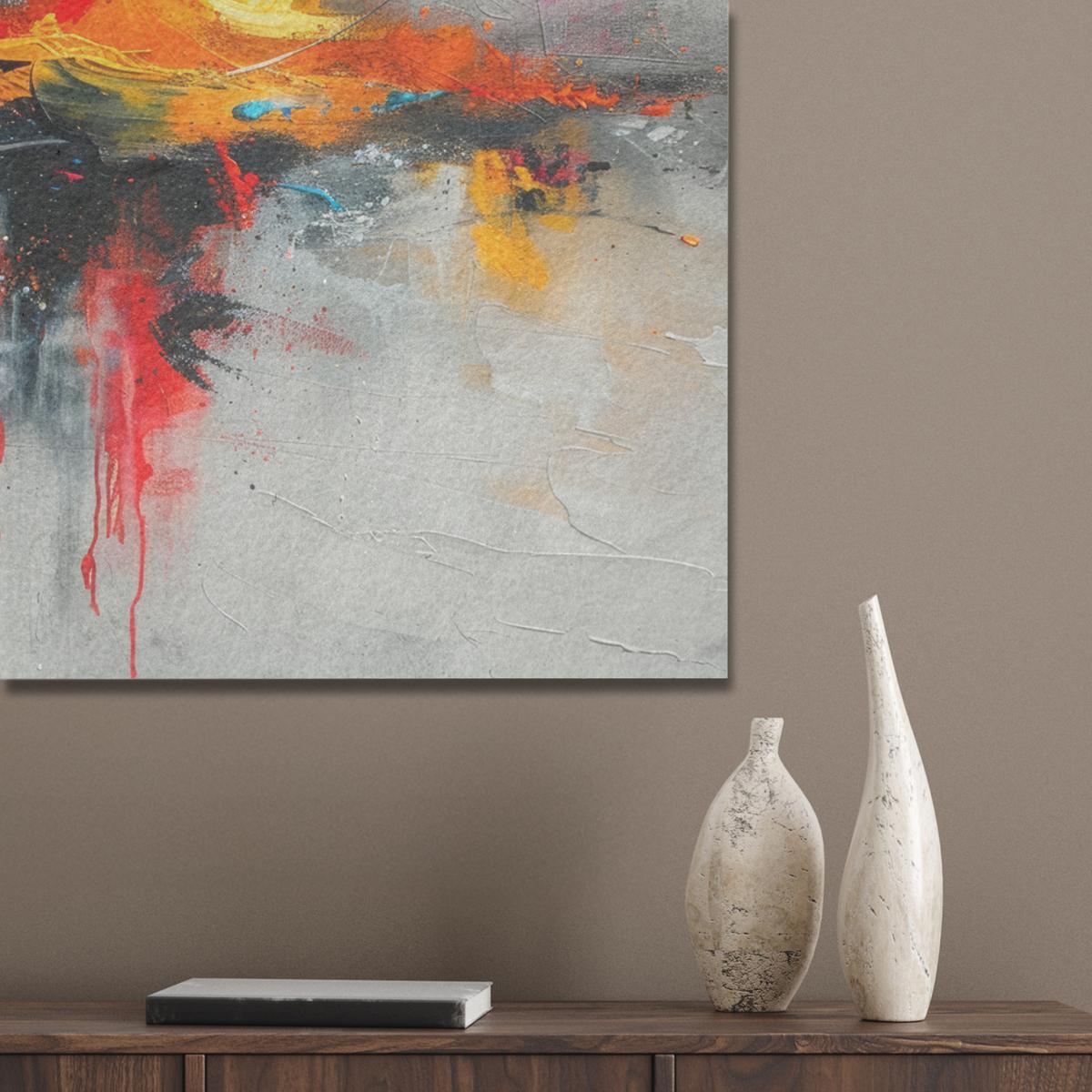 AKUSTIKBILD Moderne Kunst - Orange - Grau - Abstrakt Gemälde 80x60 cm - Hellgrau, Kunststoff (80/60/0.9cm) - MuchoWow