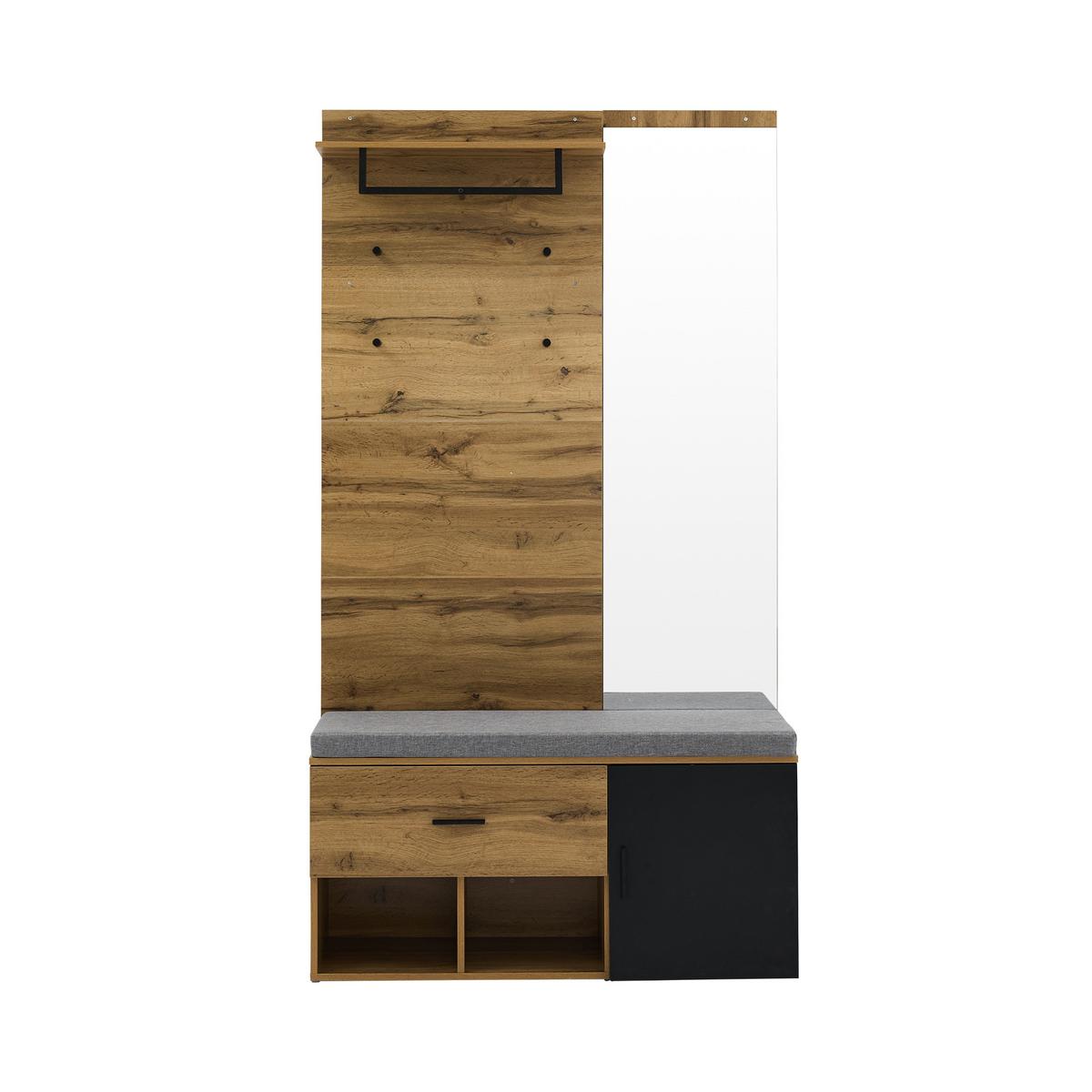 GARDEROBENSET Holzoptik Eiche mit Spiegel & Schuhbank - Eiche San Remo, Holzwerkstoff (104/190/39cm) - Urban Meuble