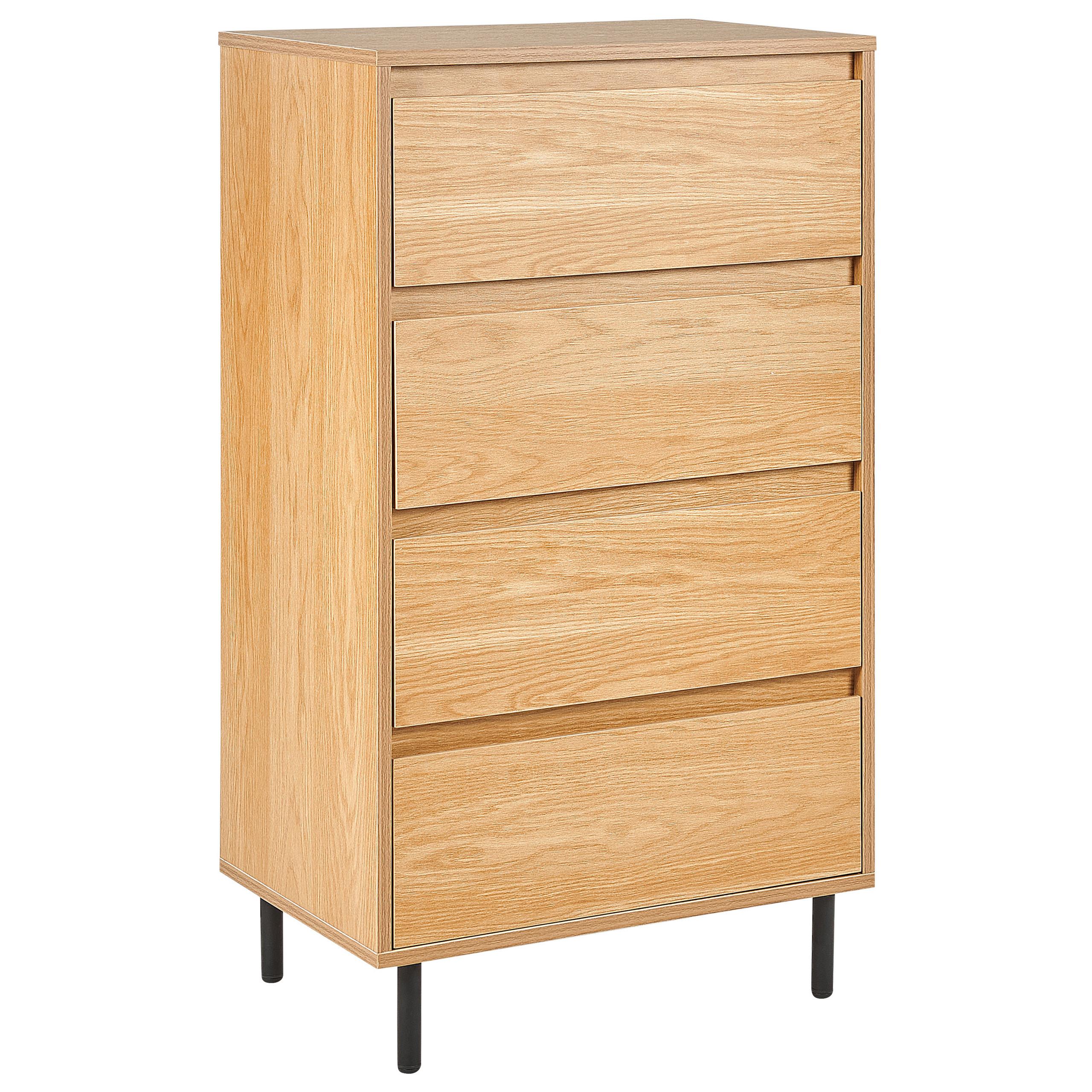 KOMMODE 4 Schubladen Hellholz Nikea - Hellbraun/Schwarz, Holzwerkstoff (60/104/40cm) - Beliani