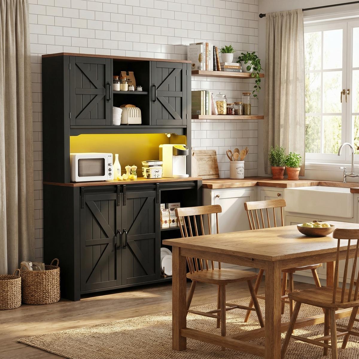 HIGHBOARD in Schwarz mit LED & Schiebetüren - Dunkelblau, Holzwerkstoff (115/175/40cm) - Urban Meuble