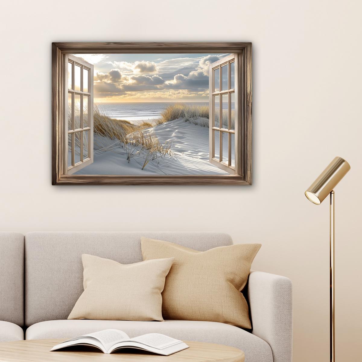 LEINWANDBILD Ausblick - Strand - Dünen - Meer - Natur Wandbilder 80x60 cm - Sandfarben, Textil (80/60cm) - MuchoWow